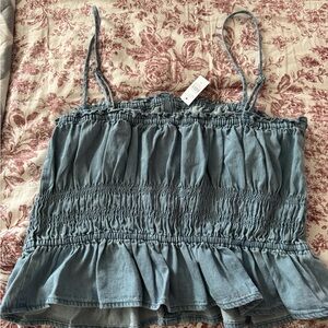 LOFT Blue Ruffled Denim Camisole